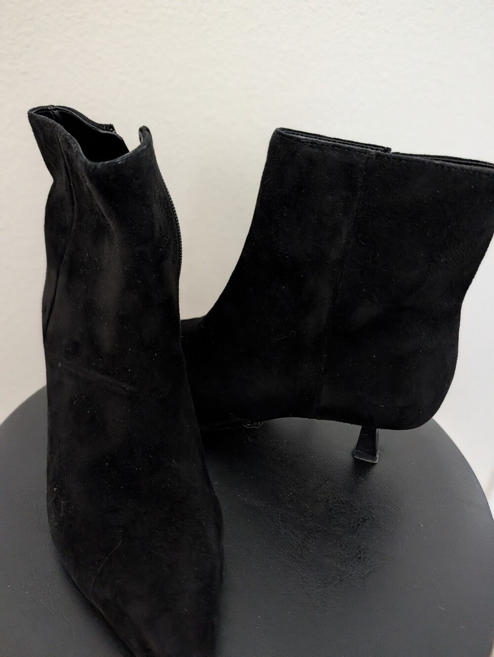 Women's Black Suede Pointed-Toe Ankle Boots